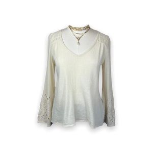 Billabong Long Sleeve Tunic Peasant Top V Neck Flare Bell Sleeve Eyelet Small